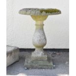 Composite stone pedestal bird bath on a square base