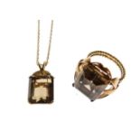 '14K' yellow metal brown topaz ring and pendant