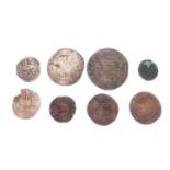 Seven various hammered coins, etc