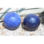 Pair of glazed blue ceramic garden globes