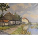 A.B. Laurent - Oil on canvas - Cottages by a stream