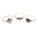 Three various diamond and gem set rings