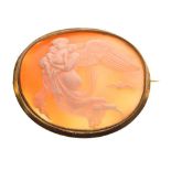 Victorian shell cameo brooch depicting Hypnos