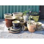 Quantity of glazed garden pots and planters