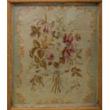 Victorian needlework panel and later floral tapestry