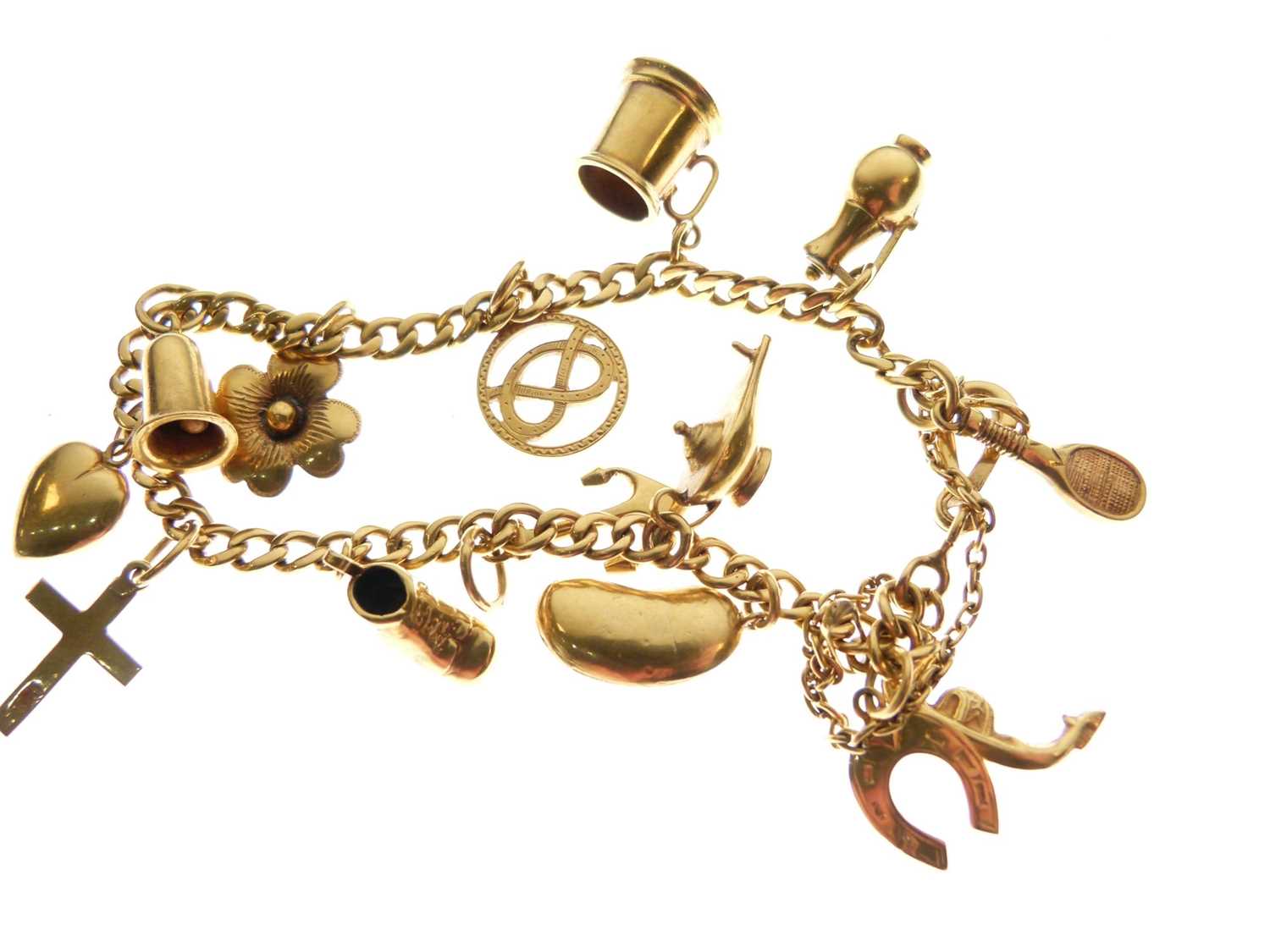 Yellow metal bracelet with various charms attached - Image 5 of 7