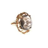 '18K' yellow metal and brown topaz ring