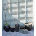 Six glazed garden planters or pots