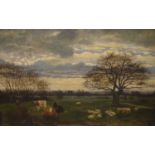 George Dickinson - Oil on Canvas - A Kent Landscape Meadowland near Brockley Kent