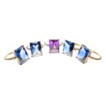 Five synthetic sapphire dress rings