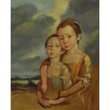 Barry Leighton-Jones (1932-2011) - Oil on canvas - Two children on a beach