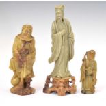 Three Chinese carved soapstone figures