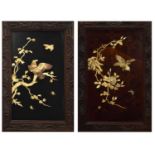 Pair of early 20th Century Japanese bone inlaid lacquer panels