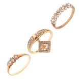 Three 9ct gold diamond set dress rings