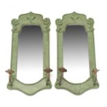 Pair of green painted girandole wall mirrors