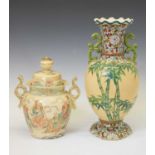 Japanese Satsuma jar and cover and pedestal vase