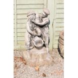 Composite stone garden ornament and two wall hanging planters