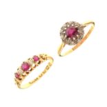 Victorian 18ct gold, ruby and diamond five stone ring