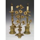 Pair of gilt metal table lamps, etc.