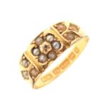Victorian 15ct gold seed pearl and diamond ring