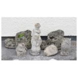 Group of composite stone garden ornaments
