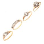 Four 9ct gold gem-set dress rings