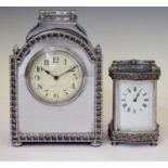French silvered mantel clock and carriage timepiece