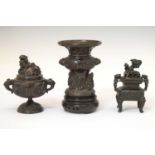 Japanese bronze vase and two koros