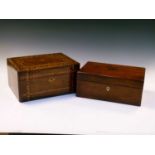 Victorian walnut and marquetry workbox, together with another mahogany workbox