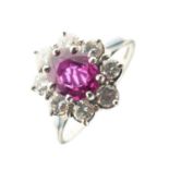 Ruby and diamond 18ct white gold cluster ring