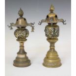 Two Far Eastern brass table lamps
