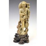 Japanese carved soapstone figure of a fisherman