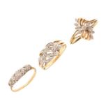 Three 9ct gold dress rings