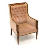 Edwardian inlaid deep-buttoned armchair
