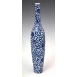 Chinese Ming-style tall blue and white bottle vase