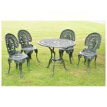 Green painted aluminium five piece patio set