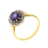 18ct gold amethyst and single-cut diamond cluster ring