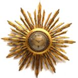 Early 20th Century gilt wood 'sunburst' wall clock