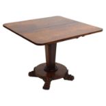 Early Victorian rosewood pedestal fold over tea table