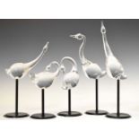 Five Studio Ahus (Sweden) glass models of swans