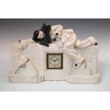 Art Deco-style mantel clock with sleeping pierrot surmount