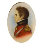 19th Century oval profile bust watercolour of soldier