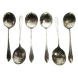 Set of six silver Sandringham pattern soup spoons