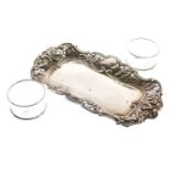 Silver pin dish and a pair of silver napkin rings