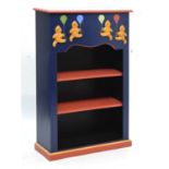 Child's bookcase painted in relief with teddy bears holding balloons