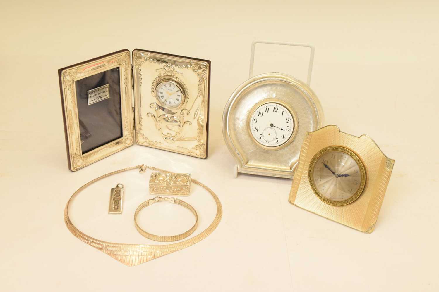 Art Deco silver and guilloché enamel desk clock - Image 2 of 13