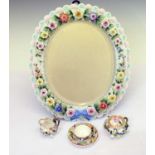 Continental floral encrusted porcelain easel mirror