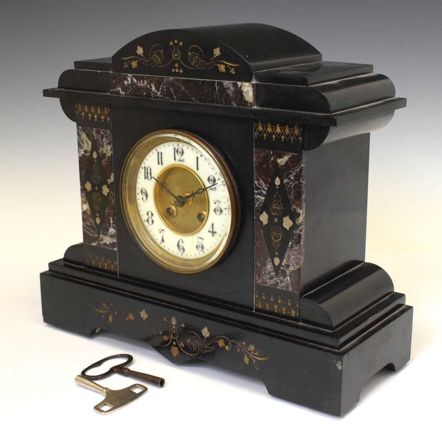 French black slate and red marble mantel clock