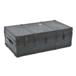 Green and metal bound studded travelling trunk