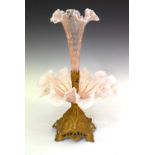 Gilt metal and pink glass epergne